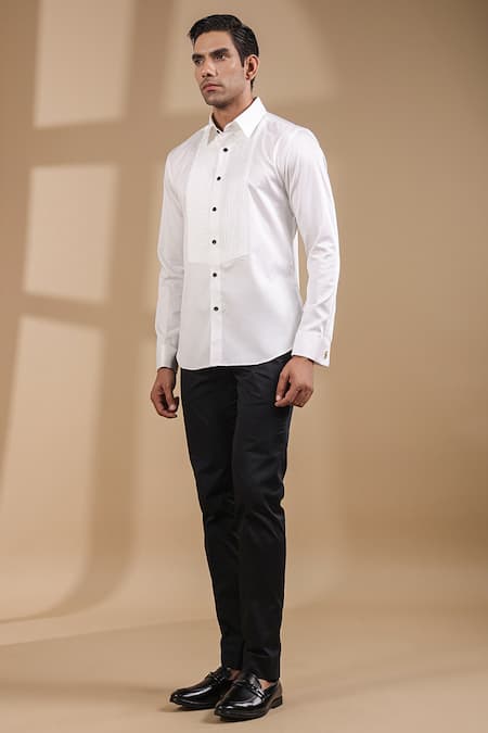 Raw & Rustic By Niti Bothra White Cotton Half Angled Yoke Solid Shirt at Aza Fashions Raw & Rustic By Niti Bothra_White Cotton Half Angled Yoke Solid Shirt _at_Aza_Fashions