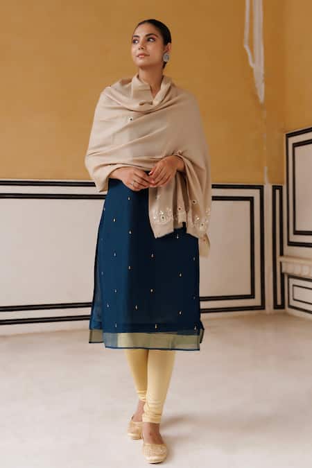 Geroo Jaipur Wool Zardozi Embroidered Shawl 