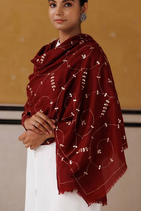 Buy_Geroo Jaipur_Maroon Gotapatti Work Shawl _Online_at_Aza_Fashions