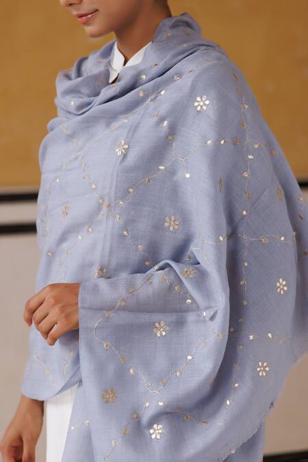 Buy_Geroo Jaipur_Purple Floral Jaal Embroidered Shawl _Online_at_Aza_Fashions