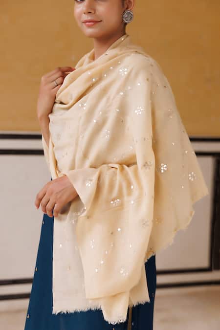 Buy_Geroo Jaipur_Beige Jaal Embroidered Shawl _Online_at_Aza_Fashions