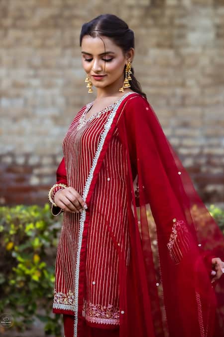 Sangeeta Swati Stripe Embroidered Kurta Gharara Set 
