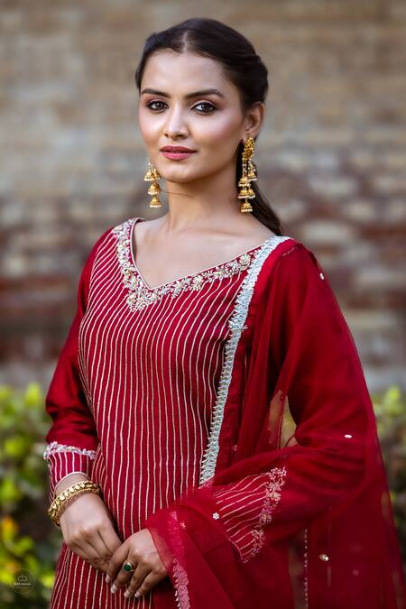 Buy Sangeeta Swati Maroon Net, Viscose, Silk Sequins, Gota Patti, Stripe Kurta Gharara Set Online at Aza Fashions Buy_Sangeeta Swati_Maroon Net, Viscose, Silk Sequins, Gota Patti, Stripe Kurta Gharara Set _Online_at_Aza_Fashions