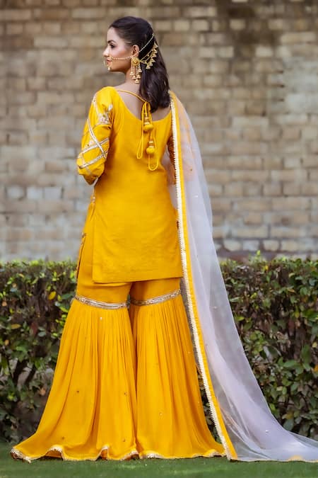 Sangeeta Swati Geometric Embroidered Kurta Gharara Set 