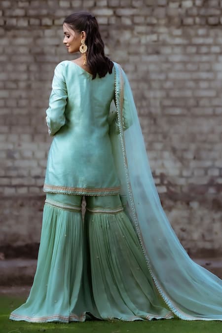 Sangeeta Swati Chevron Embroidered Kurta Gharara Set 