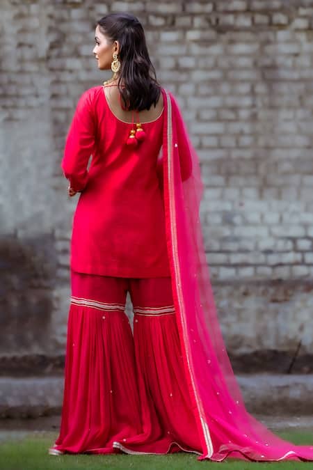 Sangeeta Swati Zig Zag Pearl Embroidered Kurta Gharara Set 