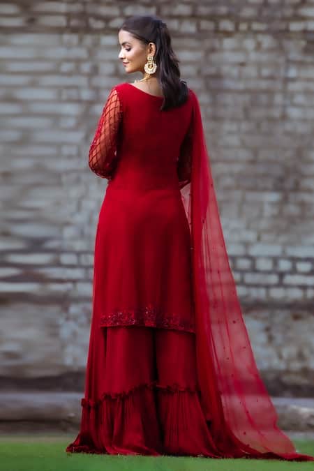 Sangeeta Swati Checkered Embroidered Kurta Gharara Set 