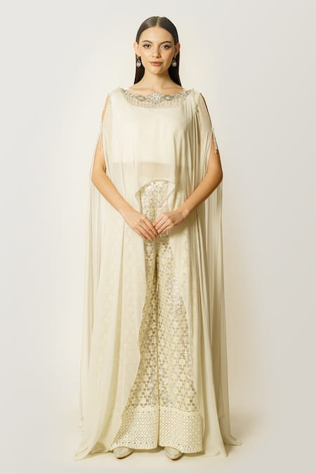 Rabani & Rakha Adha Sequins Embroidered Cape Palazzo Set 