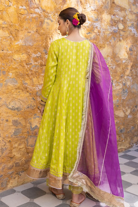Shop Myaara Yellow Silk, Viscose, Cotton, Organza Sequins, Gota Patti, Anarkali Pant Set at Aza Fashions Shop_Myaara_Yellow Silk, Viscose, Cotton, Organza Sequins, Gota Patti, Anarkali Pant Set _at_Aza_Fashions