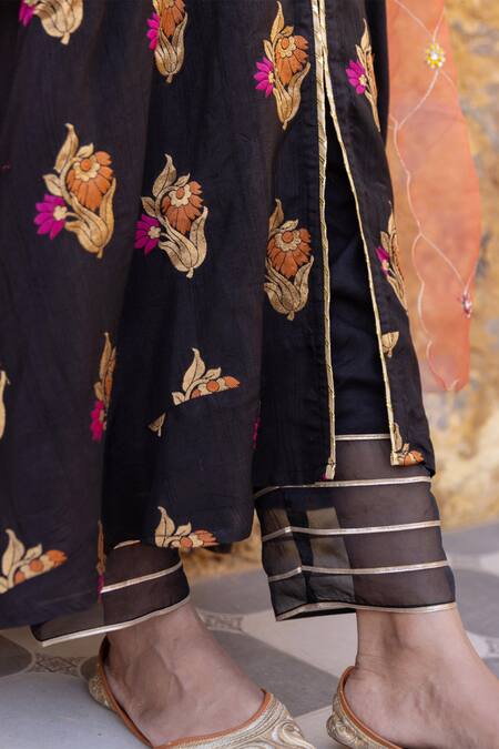 Myaara Black Silk, Viscose, Cotton, Zari Floral Blossom Pattern Anarkali Pant Set at Aza Fashions Myaara_Black Silk, Viscose, Cotton, Zari Floral Blossom Pattern Anarkali Pant Set _at_Aza_Fashions