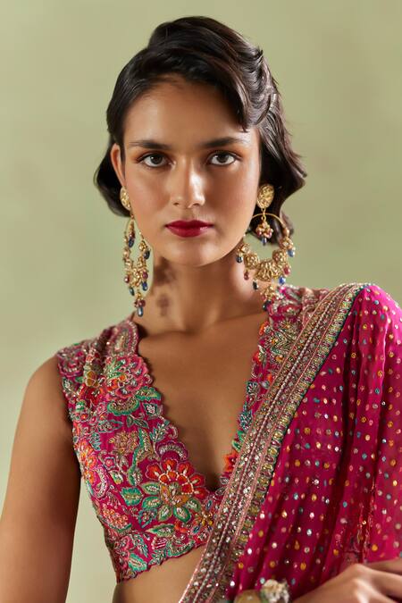 Buy_Mrunalini Rao_Pink Georgette Sequins, Zari, Embroidery Mythili Saree _Online_at_Aza_Fashions