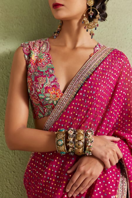 Shop_Mrunalini Rao_Pink Georgette Sequins, Zari, Embroidery Mythili Saree _Online_at_Aza_Fashions