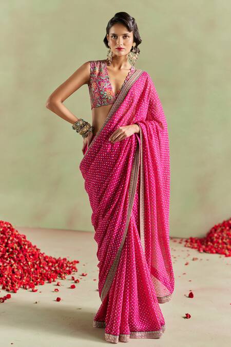 Shop Mrunalini Rao Pink Silk Embroidery V-neck Mythili Resham And Zardozi Blouse at Aza Fashions Shop_Mrunalini Rao_Pink Silk Embroidery V-neck Mythili Resham And Zardozi Blouse_at_Aza_Fashions