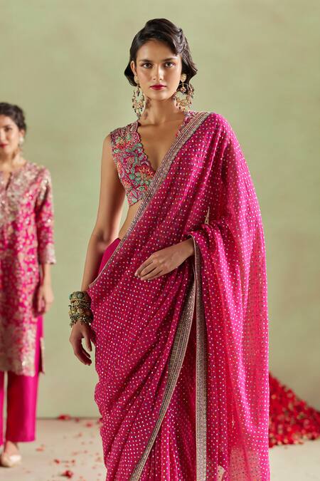 Mrunalini Rao Pink Silk Embroidery V-neck Mythili Resham And Zardozi Blouse Online at Aza Fashions Mrunalini Rao_Pink Silk Embroidery V-neck Mythili Resham And Zardozi Blouse_Online_at_Aza_Fashions