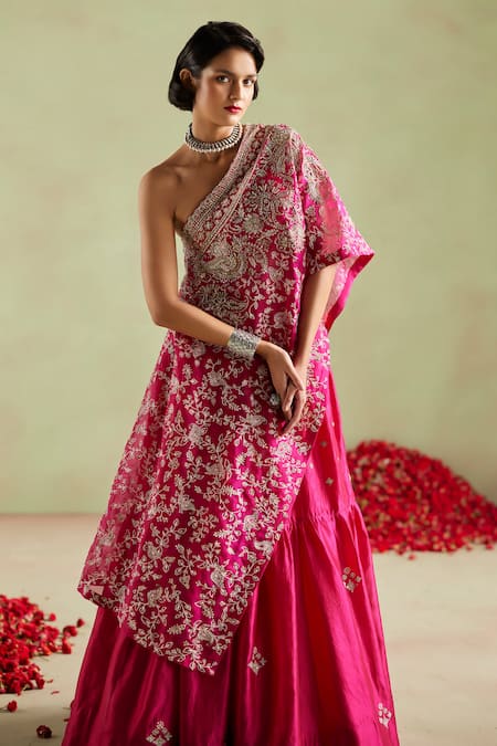 Shop Mrunalini Rao Pink Silk, Organza, Kota Doria Pearls, Zari, Preetha Kaftan Lehenga Set at Aza Fashions Shop_Mrunalini Rao_Pink Silk, Organza, Kota Doria Pearls, Zari, Preetha Kaftan Lehenga Set _at_Aza_Fashions