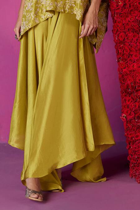 Buy_Mrunalini Rao_Green Silk, Organza Pearls, Zari, Embroidery V-neck Misarana Shirt Kurta Set _Online_at_Aza_Fashions