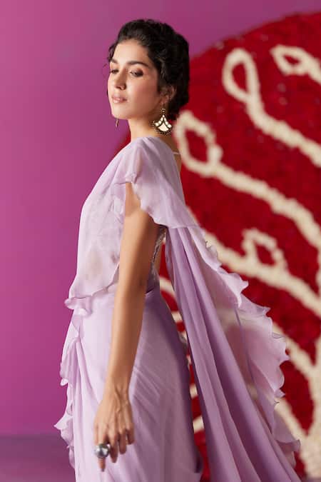 Mrunalini Rao Ahalya Ruffle Lehenga Saree With Embroidered Blouse 