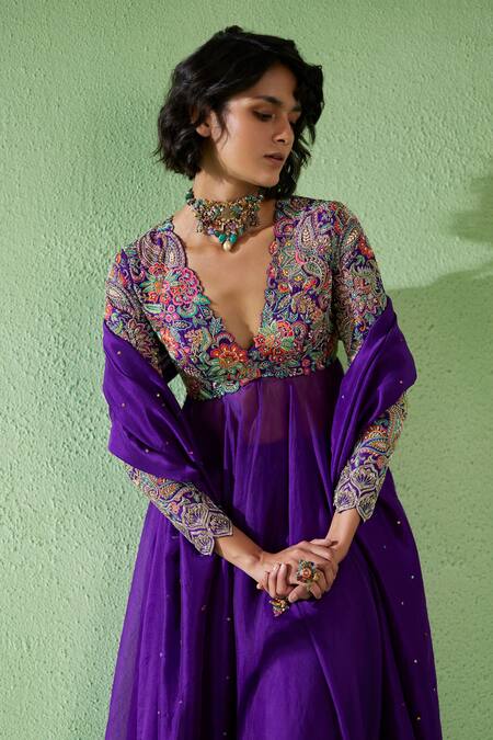 Mrunalini Rao Purple Organza, Silk Embroidery, Sequins, Zari Fluido Floral Anarkali Set at Aza Fashions Mrunalini Rao_Purple Organza, Silk Embroidery, Sequins, Zari Fluido Floral Anarkali Set _at_Aza_Fashions