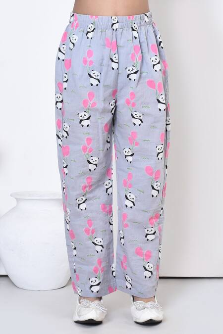 Petite Pomme_Grey Cotton Panda Print Night Suit_Online_at_Aza_Fashions