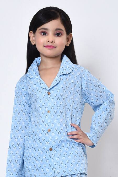 Buy_Samyukta Singhania_Blue Cotton Blossom Print Night Suit _Online_at_Aza_Fashions