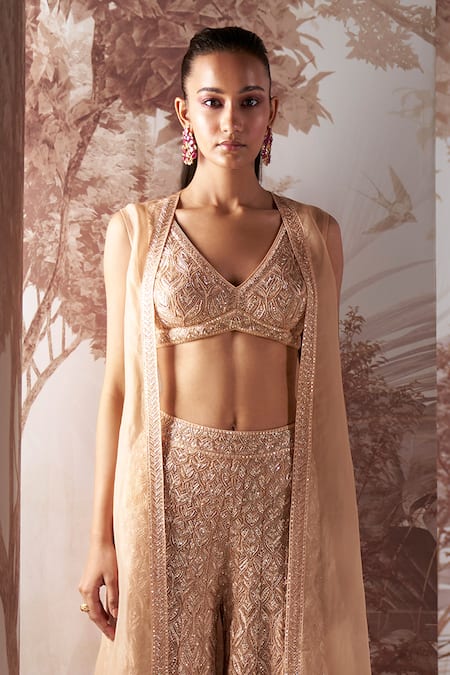 Sana Barreja Beige Net, Organza Sequins, Cut Laura Crystal Embellished Jacket Sharara Set Online at Aza Fashions Sana Barreja_Beige Net, Organza Sequins, Cut Laura Crystal Embellished Jacket Sharara Set _Online_at_Aza_Fashions
