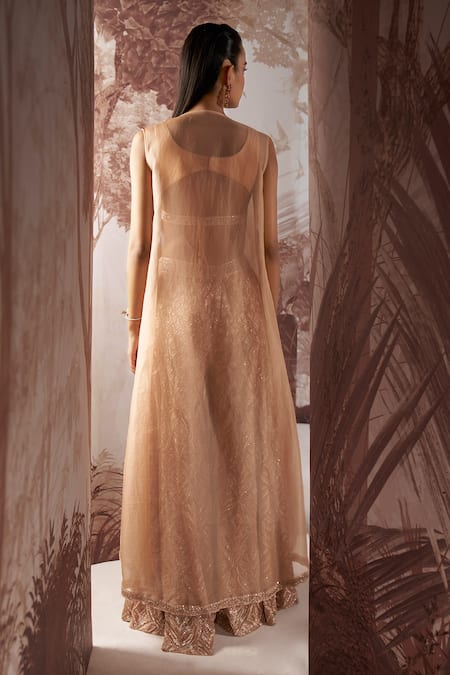 Shop Sana Barreja Beige Net, Organza Sequins, Cut Laura Crystal Embellished Jacket Sharara Set at Aza Fashions Shop_Sana Barreja_Beige Net, Organza Sequins, Cut Laura Crystal Embellished Jacket Sharara Set _at_Aza_Fashions