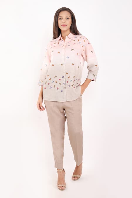 Linen Bloom Butterfly Print Shirt 