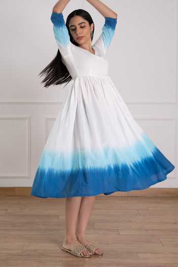 Buy White Cotton Tie Dye V Neck Shaded Dress For Women by Pheeta Online at  Aza Fashions.
