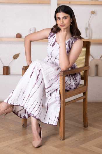 Shop_Pheeta_Purple Cotton Shibori V Neck Pattern Midi Dress _Online_at_Aza_Fashions