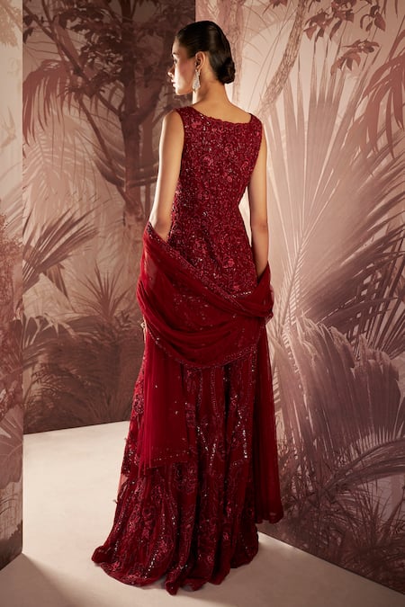 Sana Barreja Emelia Crystal Embellished Jacket Kurta Sharara Set 