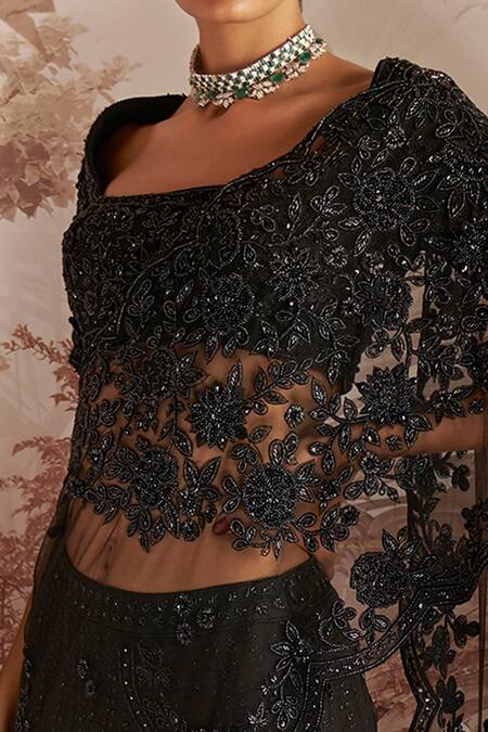 Buy Sana Barreja Black Net, Organza Sequins, Lillian Embroidered Skirt Saree With Blouse Online at Aza Fashions Buy_Sana Barreja_Black Net, Organza Sequins, Lillian Embroidered Skirt Saree With Blouse _Online_at_Aza_Fashions