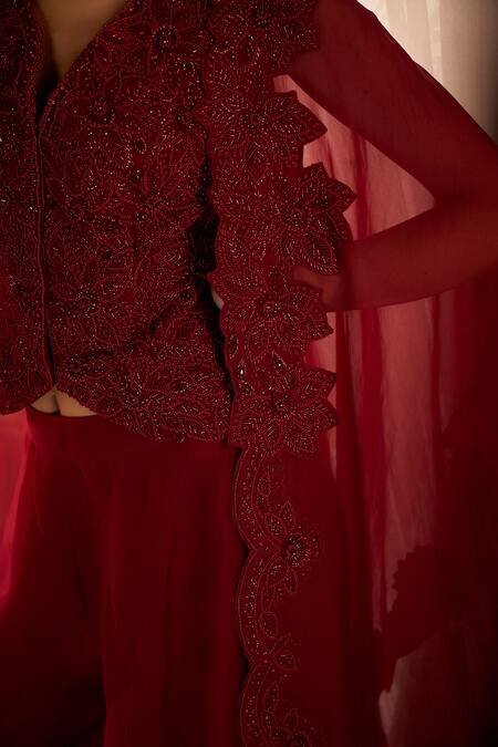 Buy Sana Barreja Red Net, Organza Beads, Crystals, Embroidery, Selina Jacket Sharara Set Online at Aza Fashions Buy_Sana Barreja_Red Net, Organza Beads, Crystals, Embroidery, Selina Jacket Sharara Set _Online_at_Aza_Fashions