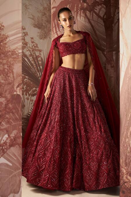 Sana Barreja Red Net, Organza Beads, Victoria Crystal Floral Embellished Bridal Lehenga Set Online at Aza Fashions Sana Barreja_Red Net, Organza Beads, Victoria Crystal Floral Embellished Bridal Lehenga Set _Online_at_Aza_Fashions