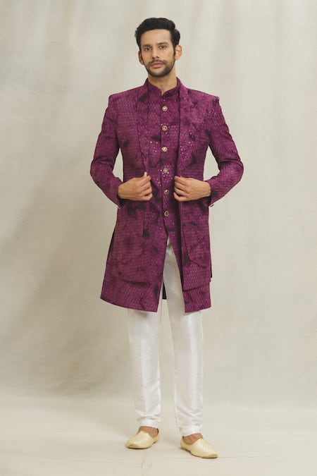 Aryavir Malhotra Sequin Embroidered Open Sherwani 