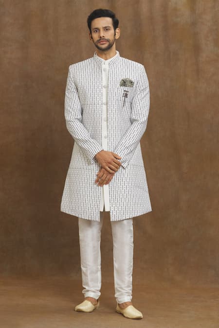 Aryavir Malhotra Foliage Embroidered Open Sherwani 