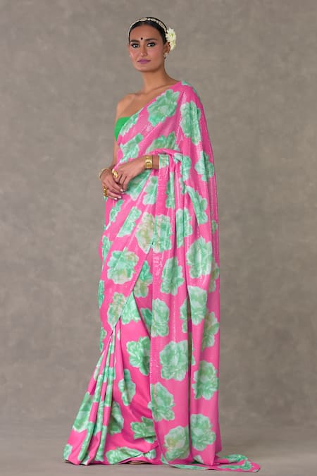 Buy_Masaba_Pink Georgette, Silk Sequins Nurvi Print Saree With Unstitched Blouse Piece_Online_at_Aza_Fashions