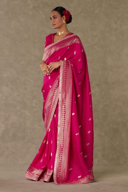 Masaba_Magenta Jacquard, Silk Haath Phool Pattern Saree With Unstitched Blouse Piece _at_Aza_Fashions