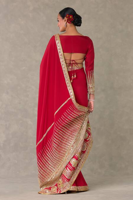 Saree Mall Red Embellished Saree With Unstitched Blouse