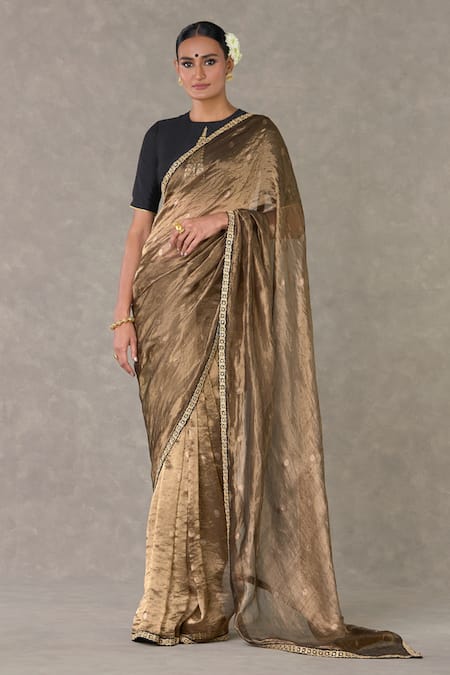Masaba Black Saree- Tissue Embellished Surma With Unstitched Raw Silk Blouse Piece