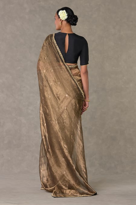 Shop_Masaba_Black Tissue, Silk Embroidery Surma Saree With Unstitched Raw Blouse Piece _at_Aza_Fashions