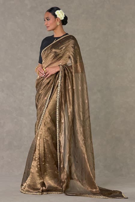 Buy_Masaba_Black Tissue, Silk Embroidery Surma Saree With Unstitched Raw Blouse Piece _Online_at_Aza_Fashions