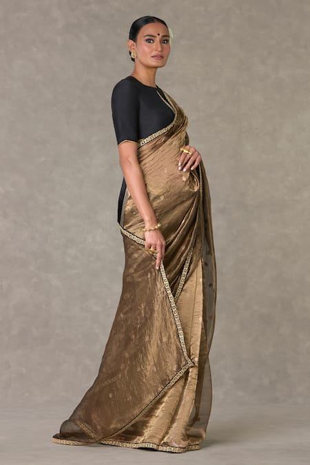Shop_Masaba_Black Tissue, Silk Embroidery Surma Saree With Unstitched Raw Blouse Piece _Online_at_Aza_Fashions