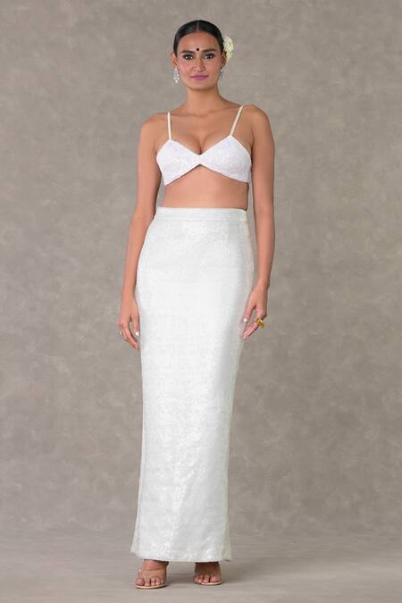 Buy_Masaba_White Georgette, Silk Sequins, Embroidery Son Chidiya Embellished Cape Skirt Set _Online_at_Aza_Fashions