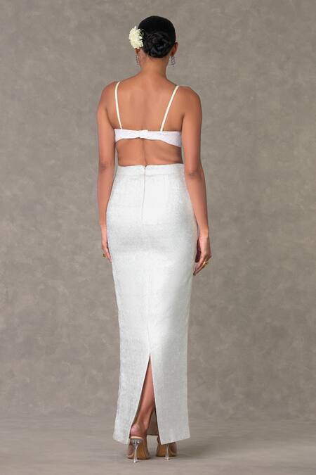 Shop_Masaba_White Georgette, Silk Sequins, Embroidery Son Chidiya Embellished Cape Skirt Set _Online_at_Aza_Fashions