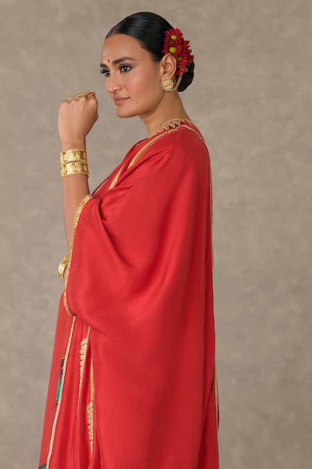 Masaba_Red Silk Diamonds V-neck Candy Swirl Print Kaftan_Online_at_Aza_Fashions