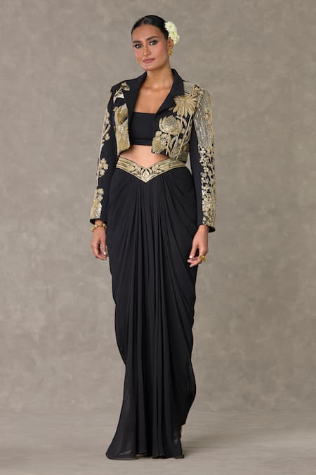 Buy Masaba Black Georgette Embroidery Son Chidiya Embellished Blazer Draped Skirt Set Buy_Masaba_Black Georgette Embroidery Son Chidiya Embellished Blazer Draped Skirt Set