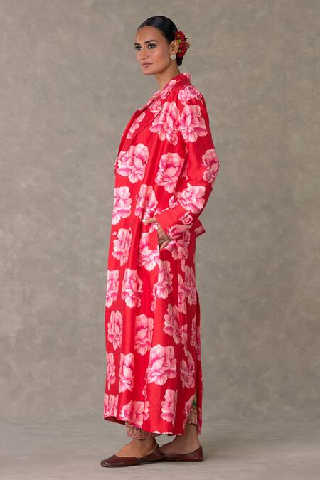 Buy Masaba Red Silk, , Satin Embroidery Nurvi Print Trench Jacket Salwar Set Online at Aza Fashions Buy_Masaba_Red Silk, , Satin Embroidery Nurvi Print Trench Jacket Salwar Set_Online_at_Aza_Fashions