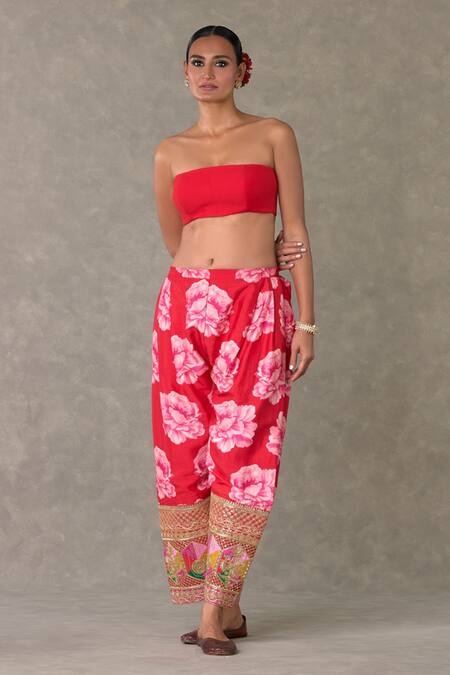 Buy Masaba Red Silk, , Satin Embroidery Nurvi Print Trench Jacket Salwar Set Buy_Masaba_Red Silk, , Satin Embroidery Nurvi Print Trench Jacket Salwar Set