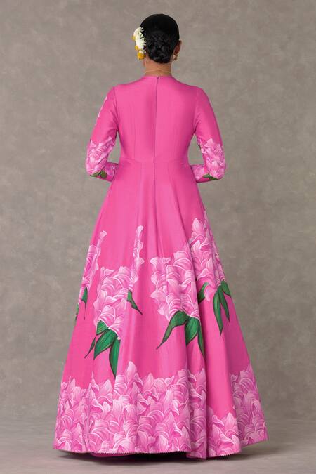 Shop Masaba Pink Silk Embroidery, Gota Patti, Sequins Candy Swirl Floral Print Flared Gown at Aza Fashions Shop_Masaba_Pink Silk Embroidery, Gota Patti, Sequins Candy Swirl Floral Print Flared Gown_at_Aza_Fashions