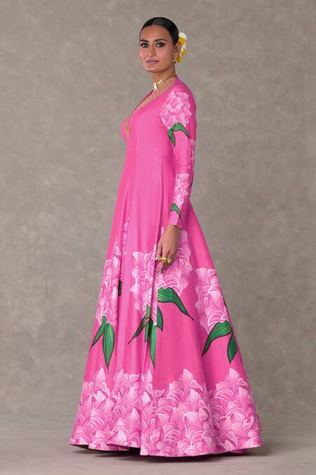 Buy Masaba Pink Silk Embroidery, Gota Patti, Sequins Candy Swirl Floral Print Flared Gown Online at Aza Fashions Buy_Masaba_Pink Silk Embroidery, Gota Patti, Sequins Candy Swirl Floral Print Flared Gown_Online_at_Aza_Fashions